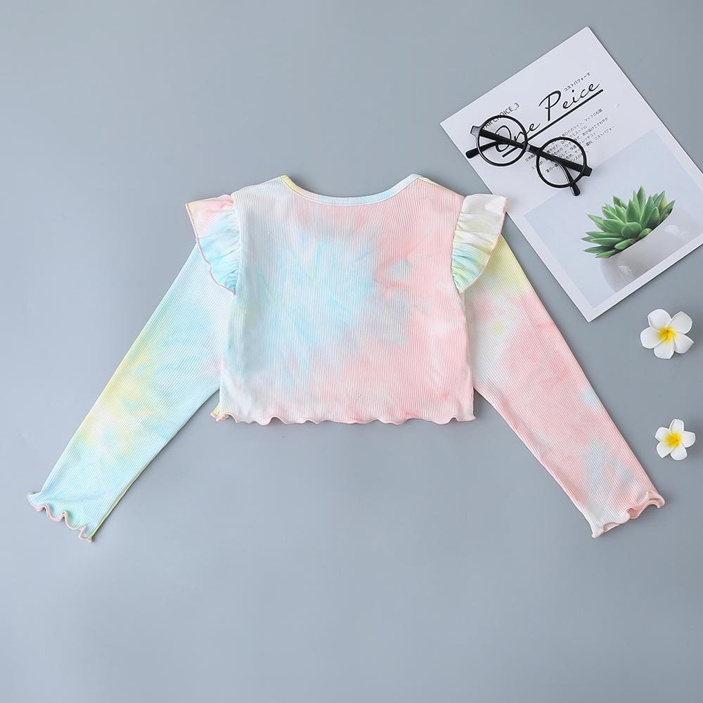 Girls Long Sleeve Tie Dye Bow Tops - PrettyKid