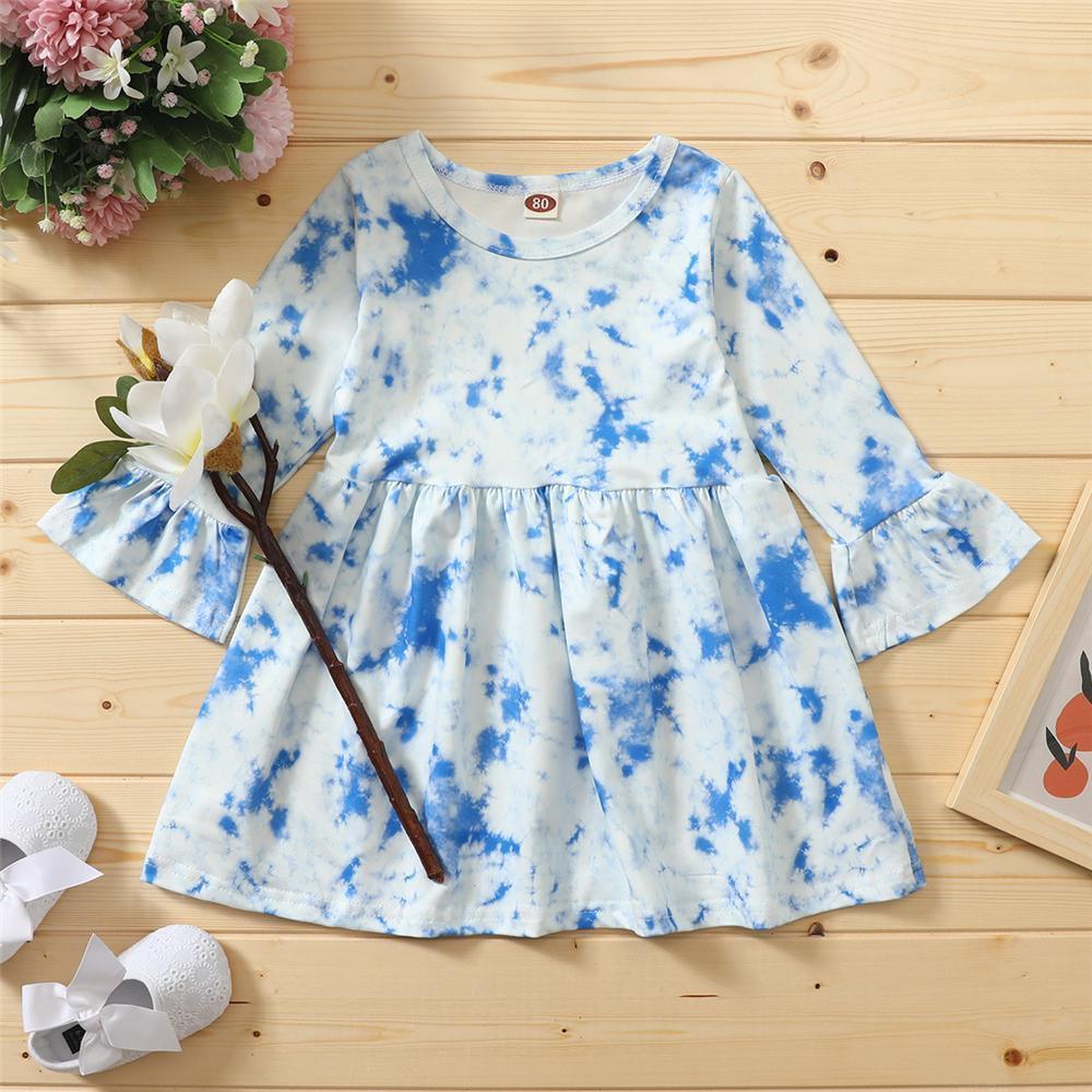 Girls Long Sleeve Tie Dye Casual Dress Girl Dresses Wholesale - PrettyKid