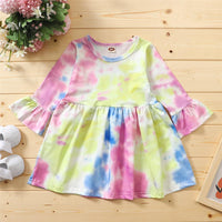 Girls Long Sleeve Tie Dye Casual Dress Girl Dresses Wholesale - PrettyKid