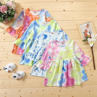 Girls Long Sleeve Tie Dye Casual Dress Girl Dresses Wholesale - PrettyKid