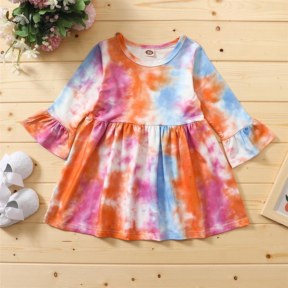 Girls Long Sleeve Tie Dye Casual Dress Girl Dresses Wholesale - PrettyKid