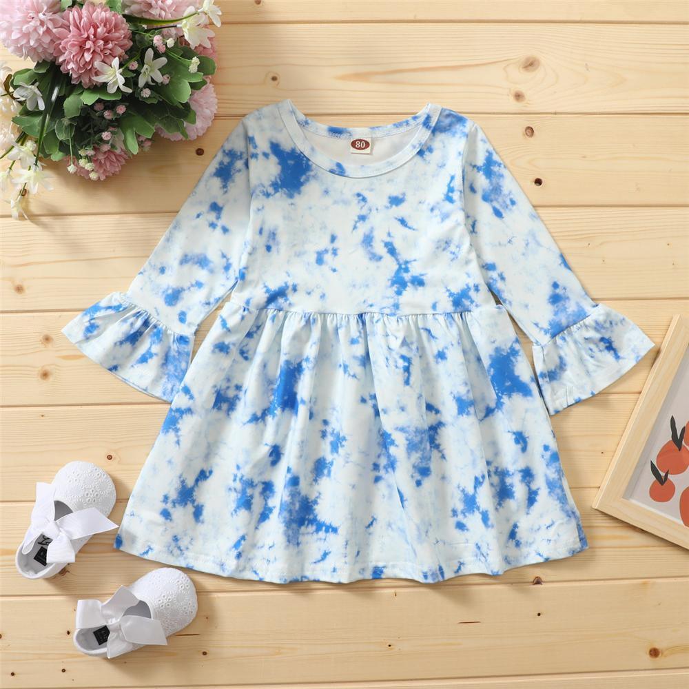 Girls Long Sleeve Tie Dye Casual Dress Girl Dresses Wholesale - PrettyKid