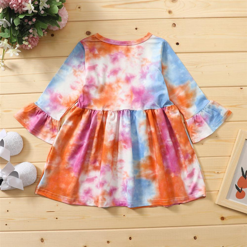 Girls Long Sleeve Tie Dye Casual Dress Girl Dresses Wholesale - PrettyKid