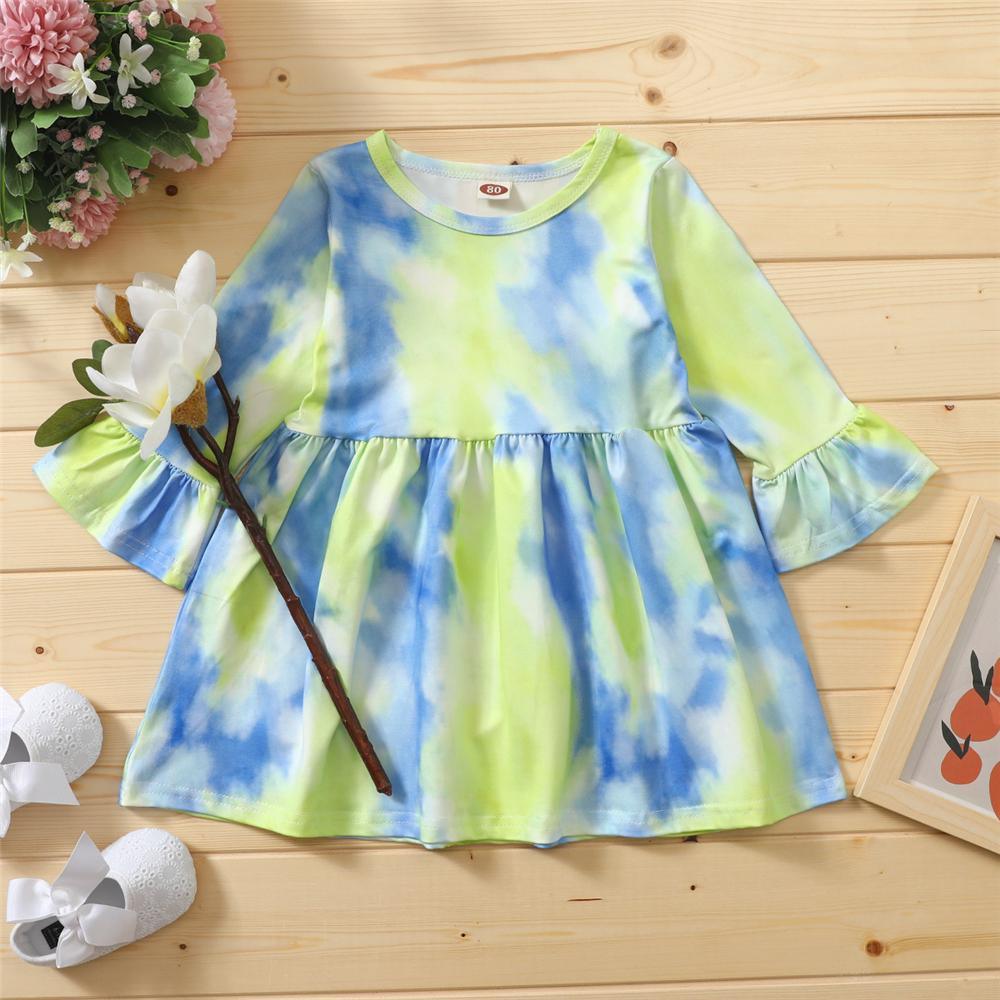 Girls Long Sleeve Tie Dye Casual Dress Girl Dresses Wholesale - PrettyKid