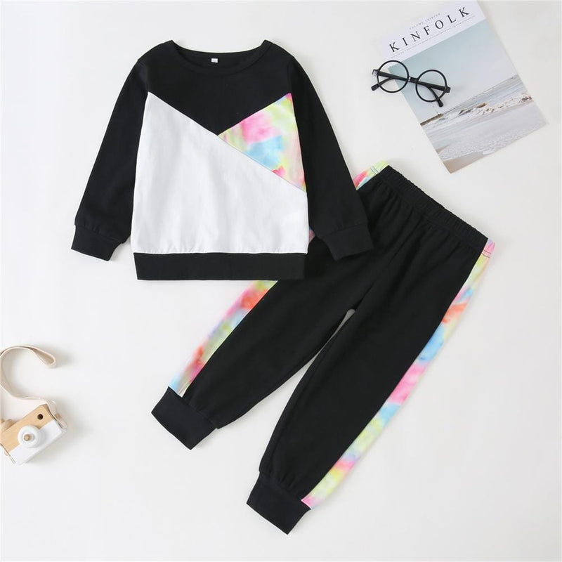 Girls Long Sleeve Tie Dye Color Block Top & Pants Kids Wholesale Clothing Warehouse - PrettyKid