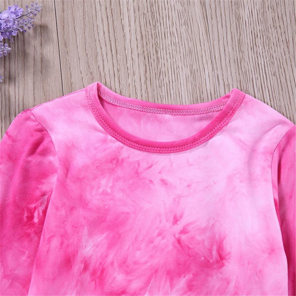 Girls Long Sleeve Tie Dye Crew Neck Dress Girls Clothes Wholesale - PrettyKid