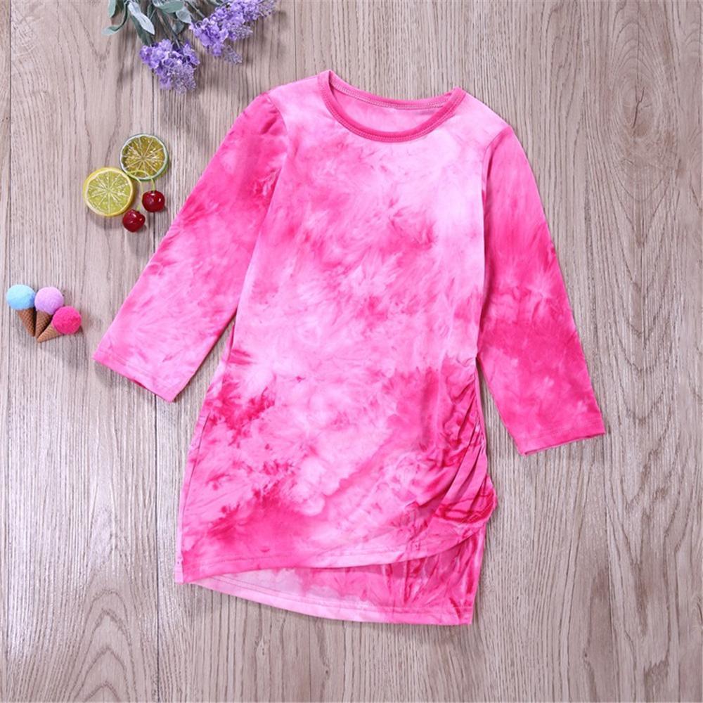 Girls Long Sleeve Tie Dye Crew Neck Dress Girls Clothes Wholesale - PrettyKid