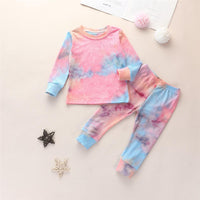 Girls Long Sleeve Tie Dye Crew Neck Tops & Pants - PrettyKid