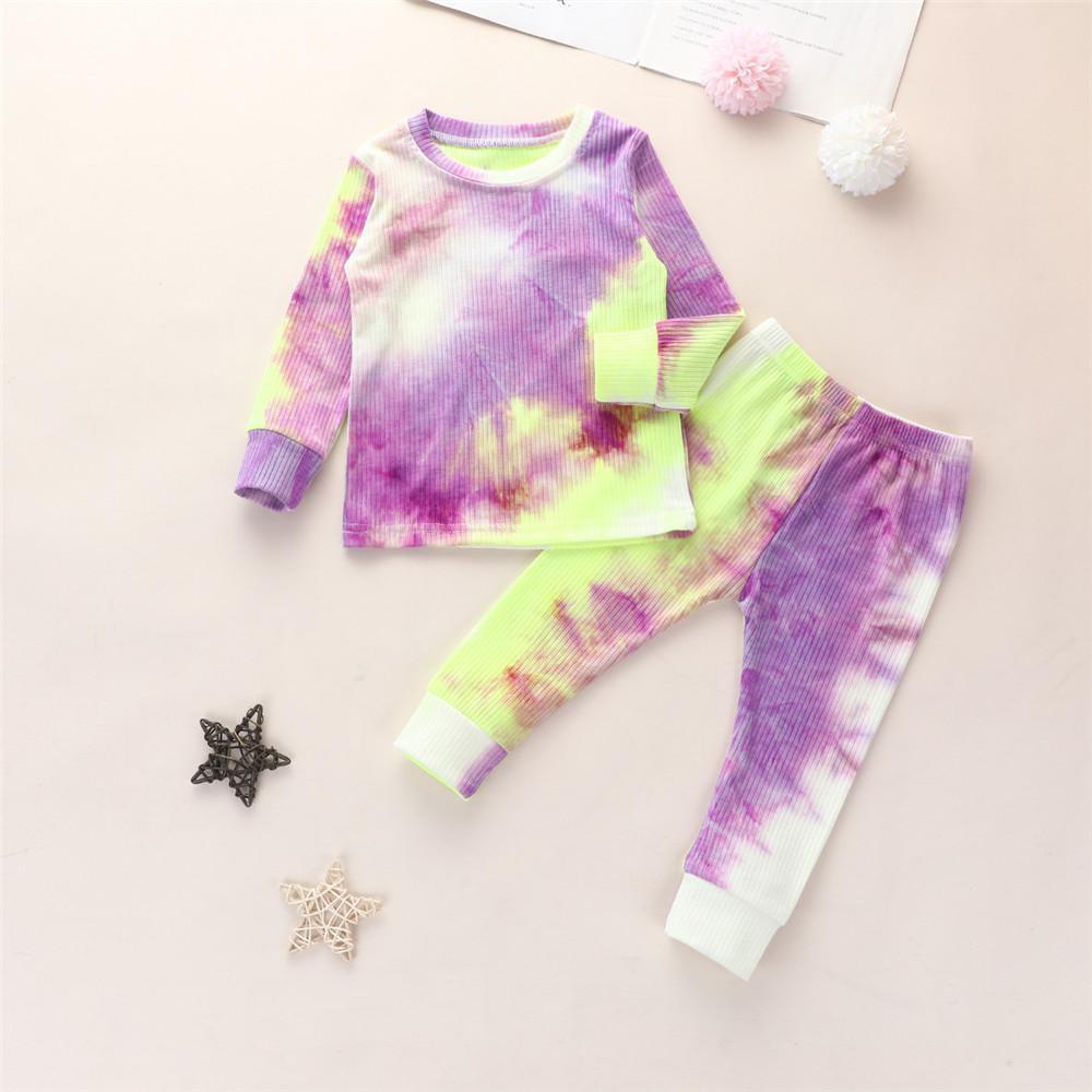 Girls Long Sleeve Tie Dye Crew Neck Tops & Pants - PrettyKid