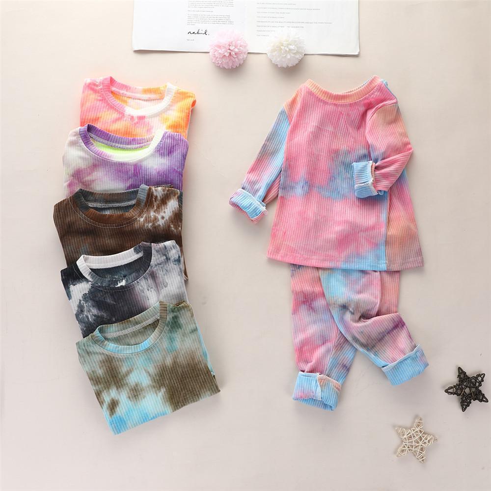 Girls Long Sleeve Tie Dye Crew Neck Tops & Pants - PrettyKid