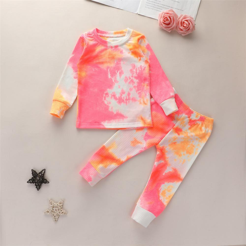 Girls Long Sleeve Tie Dye Crew Neck Tops & Pants - PrettyKid