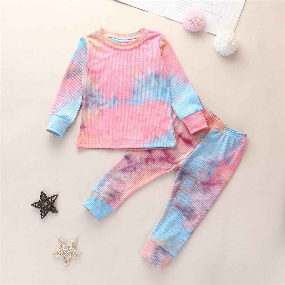 Girls Long Sleeve Tie Dye Crew Neck Tops & Pants - PrettyKid