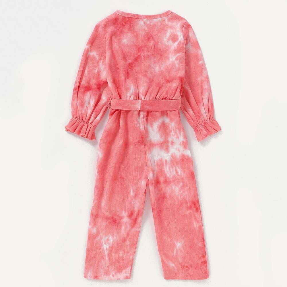 Girls Long Sleeve Tie Dye Jumpsuit & Belt Kids Wholesale Clothing - PrettyKid