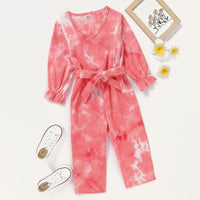 Girls Long Sleeve Tie Dye Jumpsuit & Belt Kids Wholesale Clothing - PrettyKid