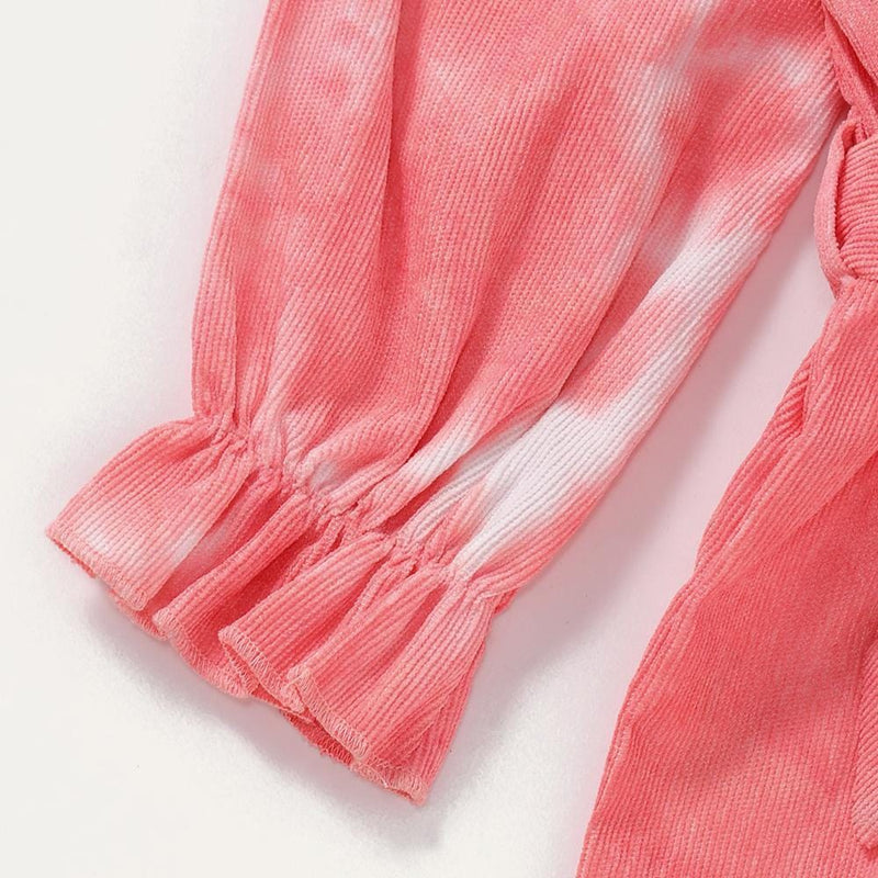Girls Long Sleeve Tie Dye Jumpsuit & Belt Kids Wholesale Clothing - PrettyKid