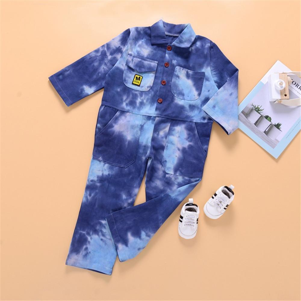 Unisex Long Sleeve Tie Dye Pocket Lapel Jumpsuit Children Clothes Wholesale - PrettyKid