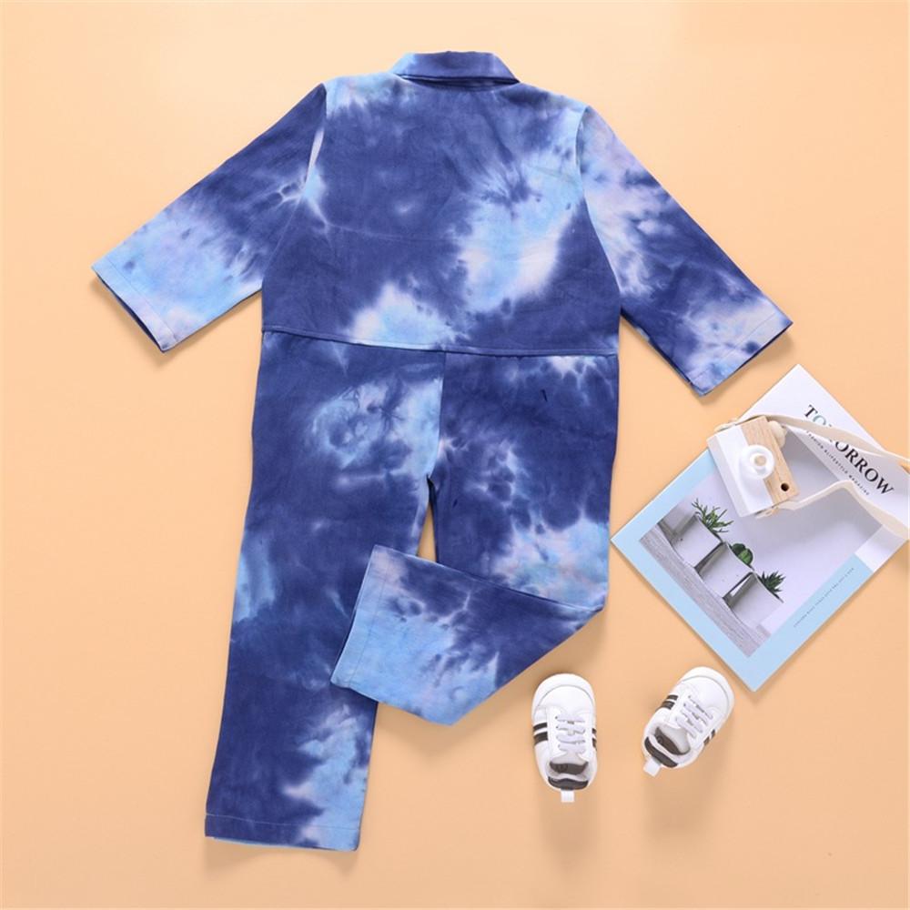 Unisex Long Sleeve Tie Dye Pocket Lapel Jumpsuit Children Clothes Wholesale - PrettyKid