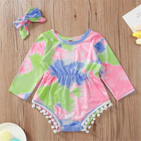 Baby Girls Long Sleeve Tie Dye Romper & Headband Baby Wholesale Clothes - PrettyKid