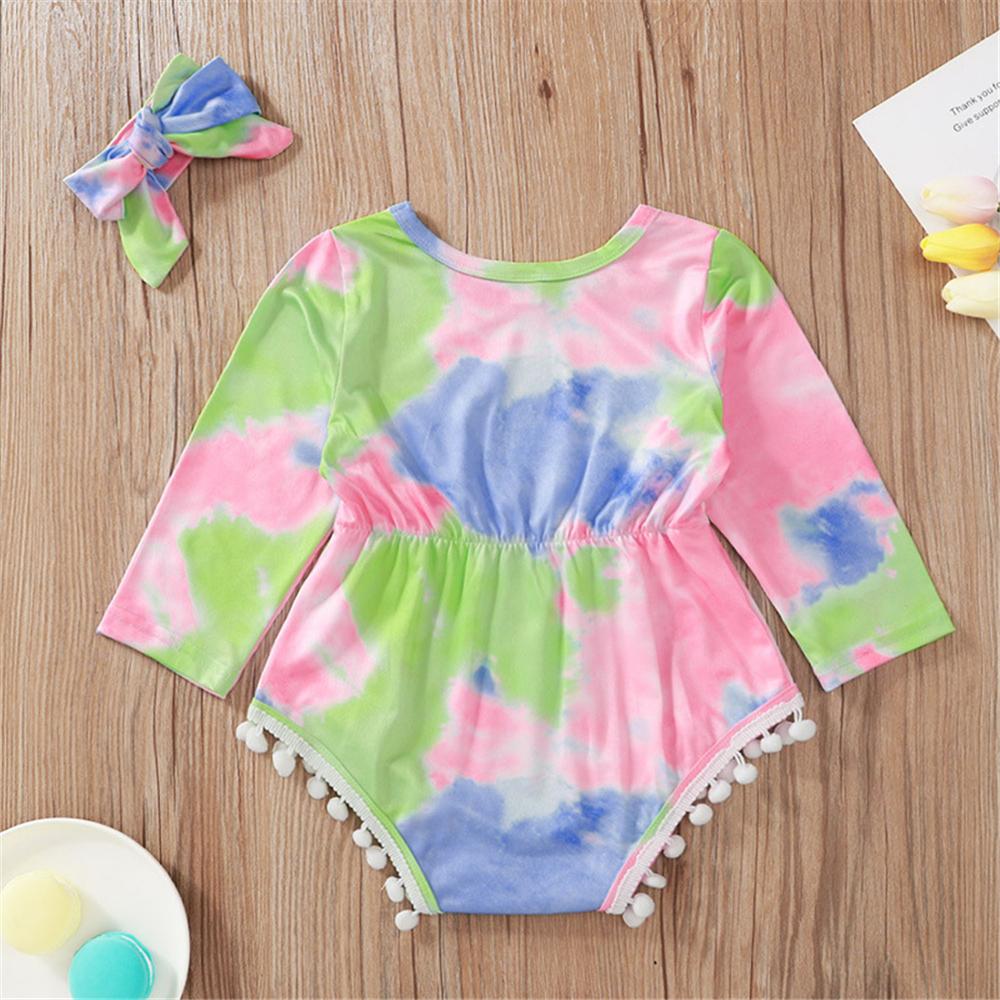 Baby Girls Long Sleeve Tie Dye Romper & Headband Baby Wholesale Clothes - PrettyKid