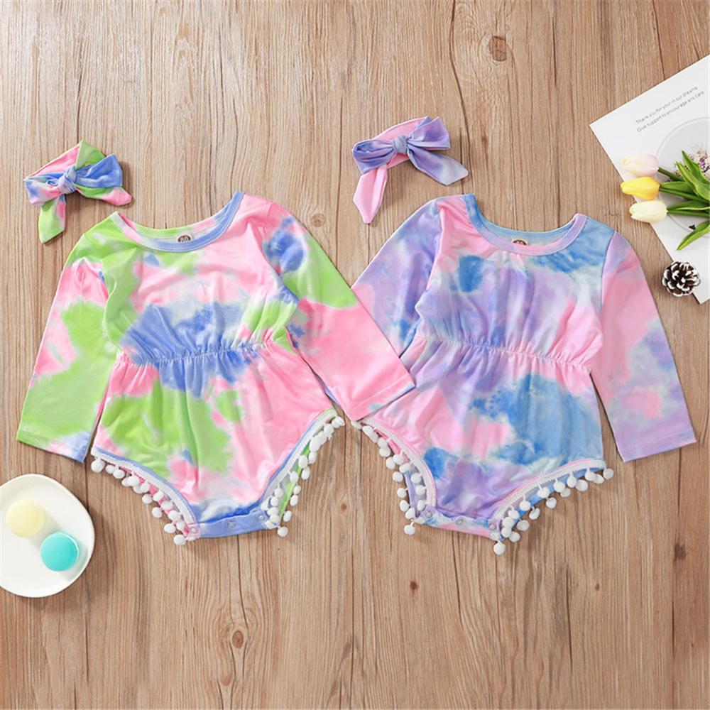 Baby Girls Long Sleeve Tie Dye Romper & Headband Baby Wholesale Clothes - PrettyKid