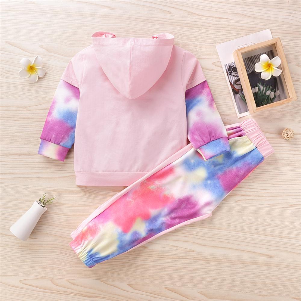 Girls Long Sleeve Tie Dye Splicing Hooded Top & Pants Wholesale Girls - PrettyKid