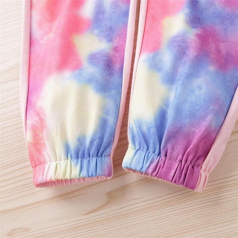 Girls Long Sleeve Tie Dye Splicing Hooded Top & Pants Wholesale Girls - PrettyKid