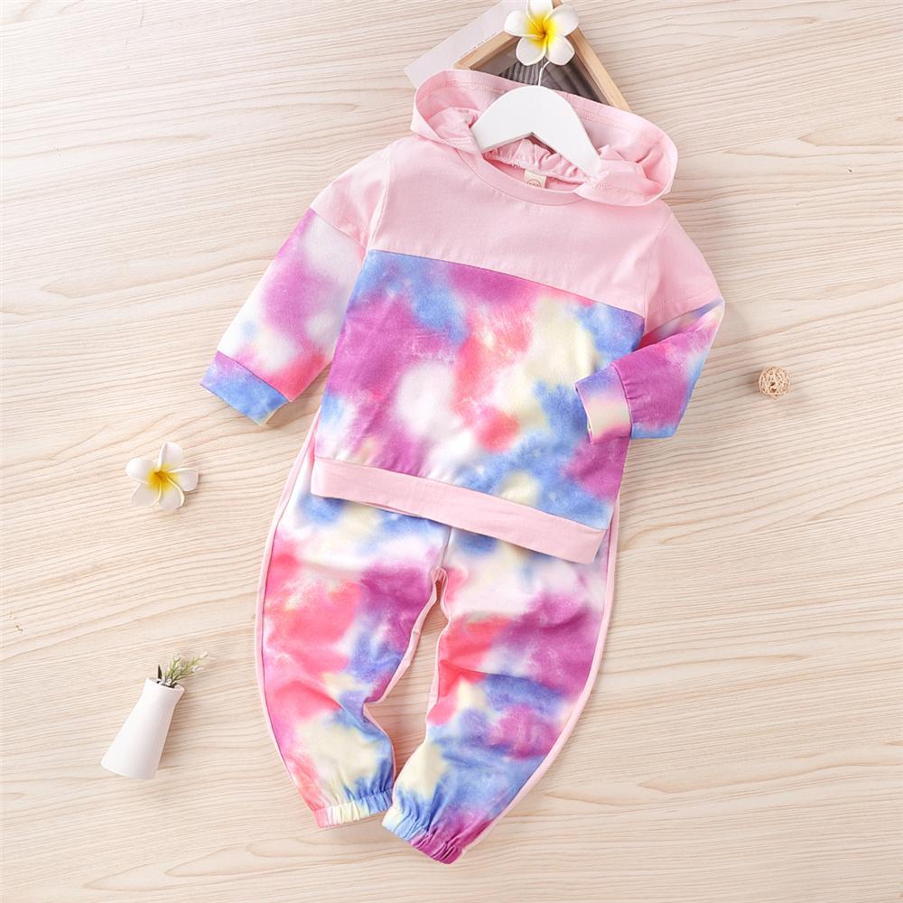 Girls Long Sleeve Tie Dye Splicing Hooded Top & Pants Wholesale Girls - PrettyKid