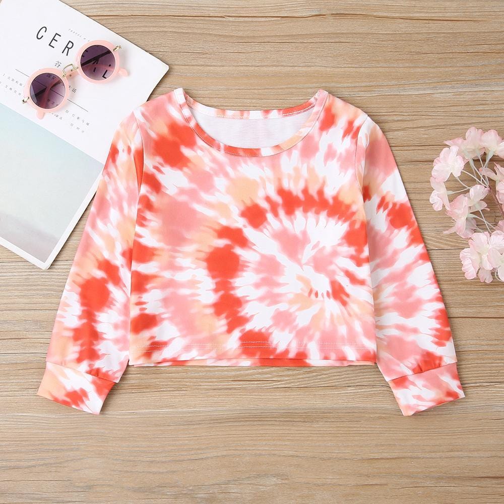 Girls Long Sleeve Tie Dye T-shirt & Shorts Wholesale Little Girl Clothes - PrettyKid