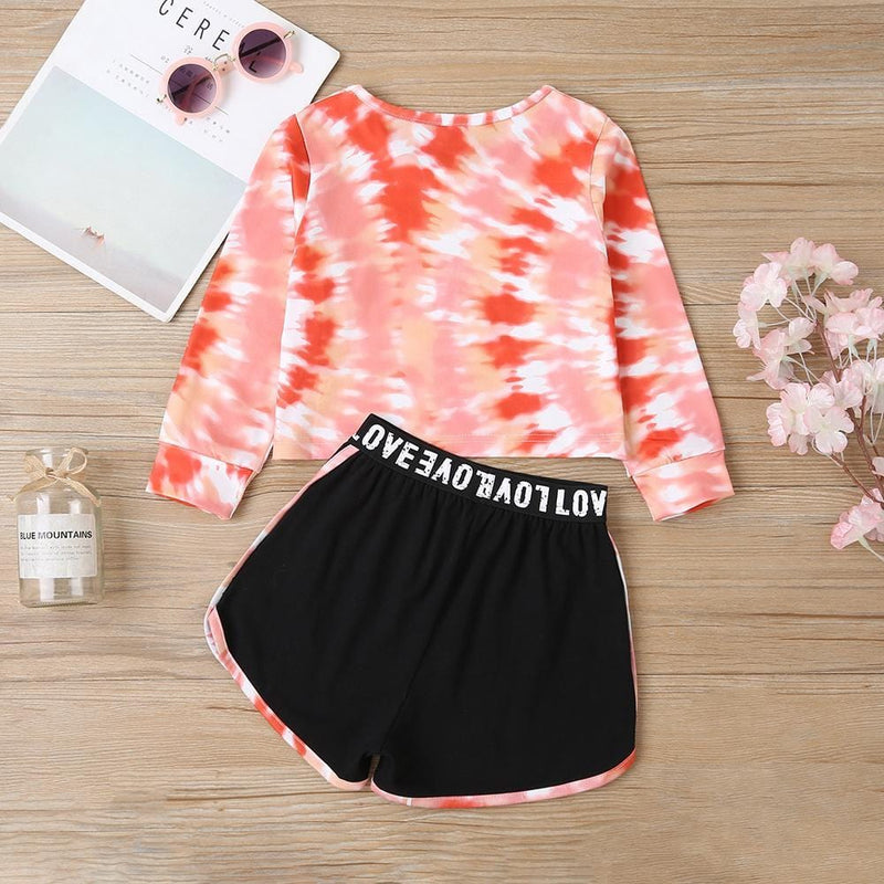 Girls Long Sleeve Tie Dye T-shirt & Shorts Wholesale Little Girl Clothes - PrettyKid