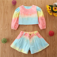 Girls Long Sleeve Tie Dye Top & Shorts Girls Clothing Wholesalers - PrettyKid