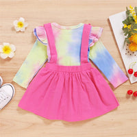 Baby Girls Long Sleeve Tie Dye Top & Solid Suspender Skirt Baby Clothes Warehouse - PrettyKid