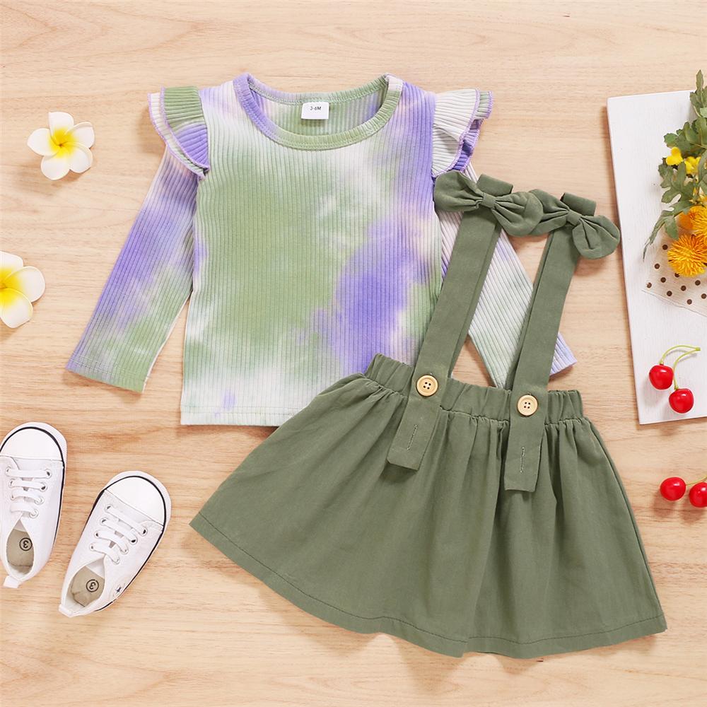 Baby Girls Long Sleeve Tie Dye Top & Solid Suspender Skirt Baby Clothes Warehouse - PrettyKid