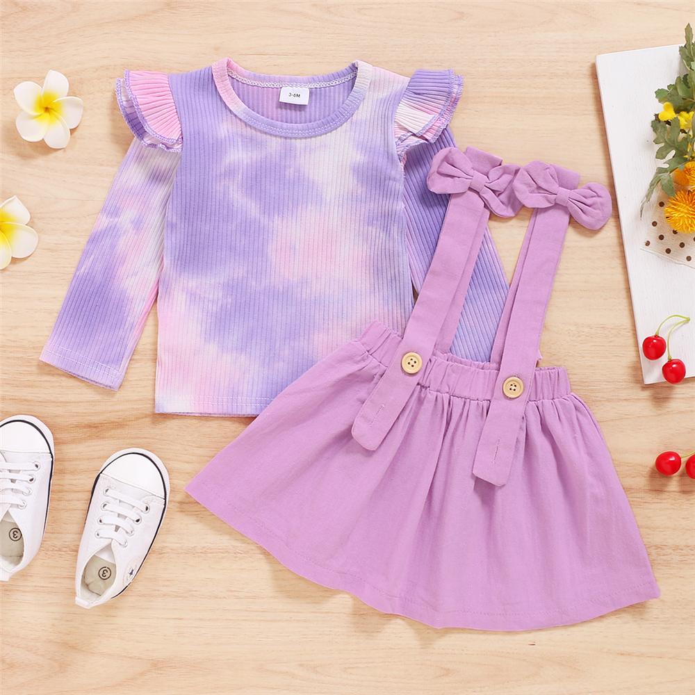 Baby Girls Long Sleeve Tie Dye Top & Solid Suspender Skirt Baby Clothes Warehouse - PrettyKid