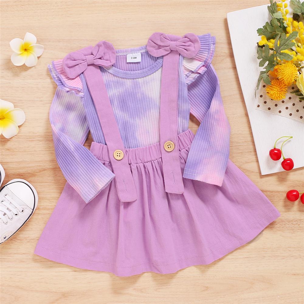 Baby Girls Long Sleeve Tie Dye Top & Solid Suspender Skirt Baby Clothes Warehouse - PrettyKid