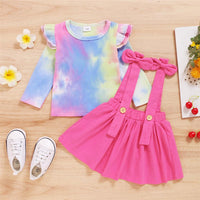 Baby Girls Long Sleeve Tie Dye Top & Solid Suspender Skirt Baby Clothes Warehouse - PrettyKid