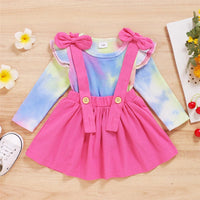 Baby Girls Long Sleeve Tie Dye Top & Solid Suspender Skirt Baby Clothes Warehouse - PrettyKid