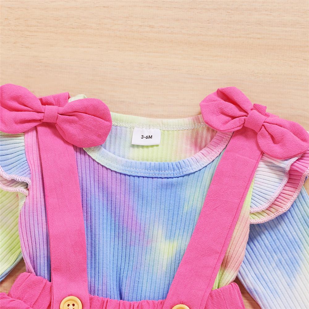 Baby Girls Long Sleeve Tie Dye Top & Solid Suspender Skirt Baby Clothes Warehouse - PrettyKid