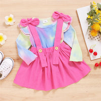 Baby Girls Long Sleeve Tie Dye Top & Solid Suspender Skirt Baby Clothes Warehouse - PrettyKid