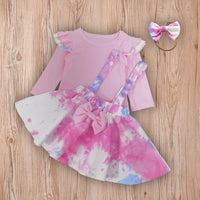 Girls Long Sleeve Tie Dye Tops & Skirt & Headband - PrettyKid