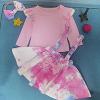 Girls Long Sleeve Tie Dye Tops & Skirt & Headband - PrettyKid