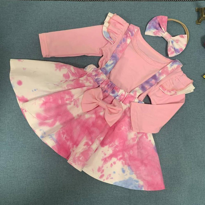 Girls Long Sleeve Tie Dye Tops & Skirt & Headband - PrettyKid