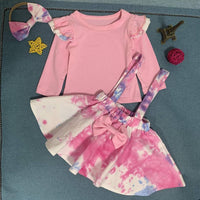 Girls Long Sleeve Tie Dye Tops & Skirt & Headband - PrettyKid