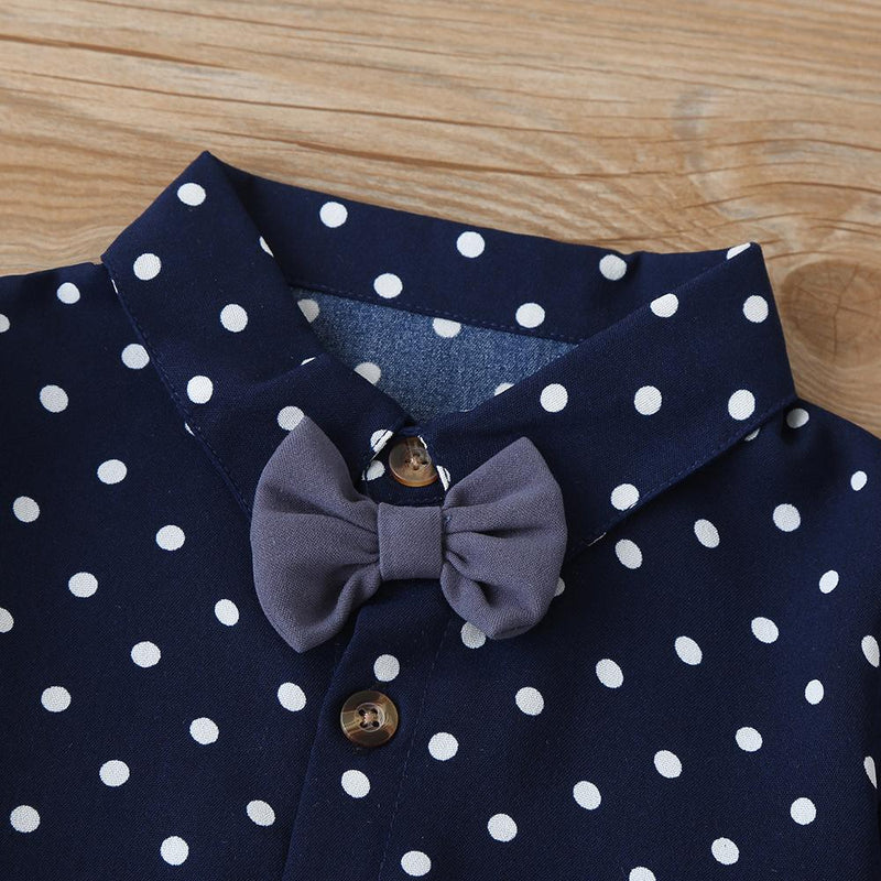 Boys Long Sleeve Tie Polka Dot Shirts & Solid Pants Childrens Wholesale Suppliers - PrettyKid