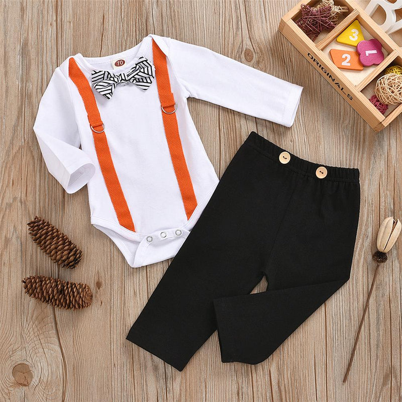 Baby Boys Long Sleeve Tie Romper & Pants Wholesale Baby Cloths - PrettyKid
