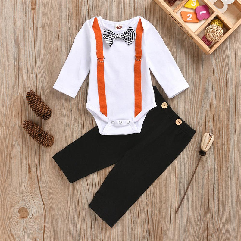 Baby Boys Long Sleeve Tie Romper & Pants Wholesale Baby Cloths - PrettyKid