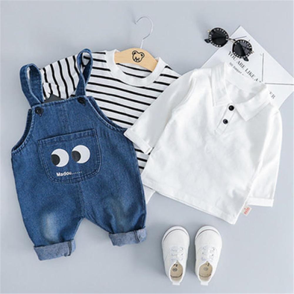 Baby Long Sleeve Top & Cartoon Print Jeans - PrettyKid