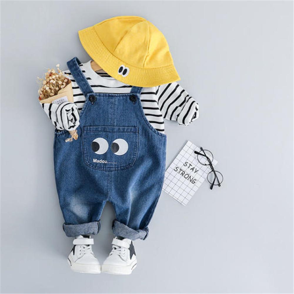 Baby Long Sleeve Top & Cartoon Print Jeans - PrettyKid