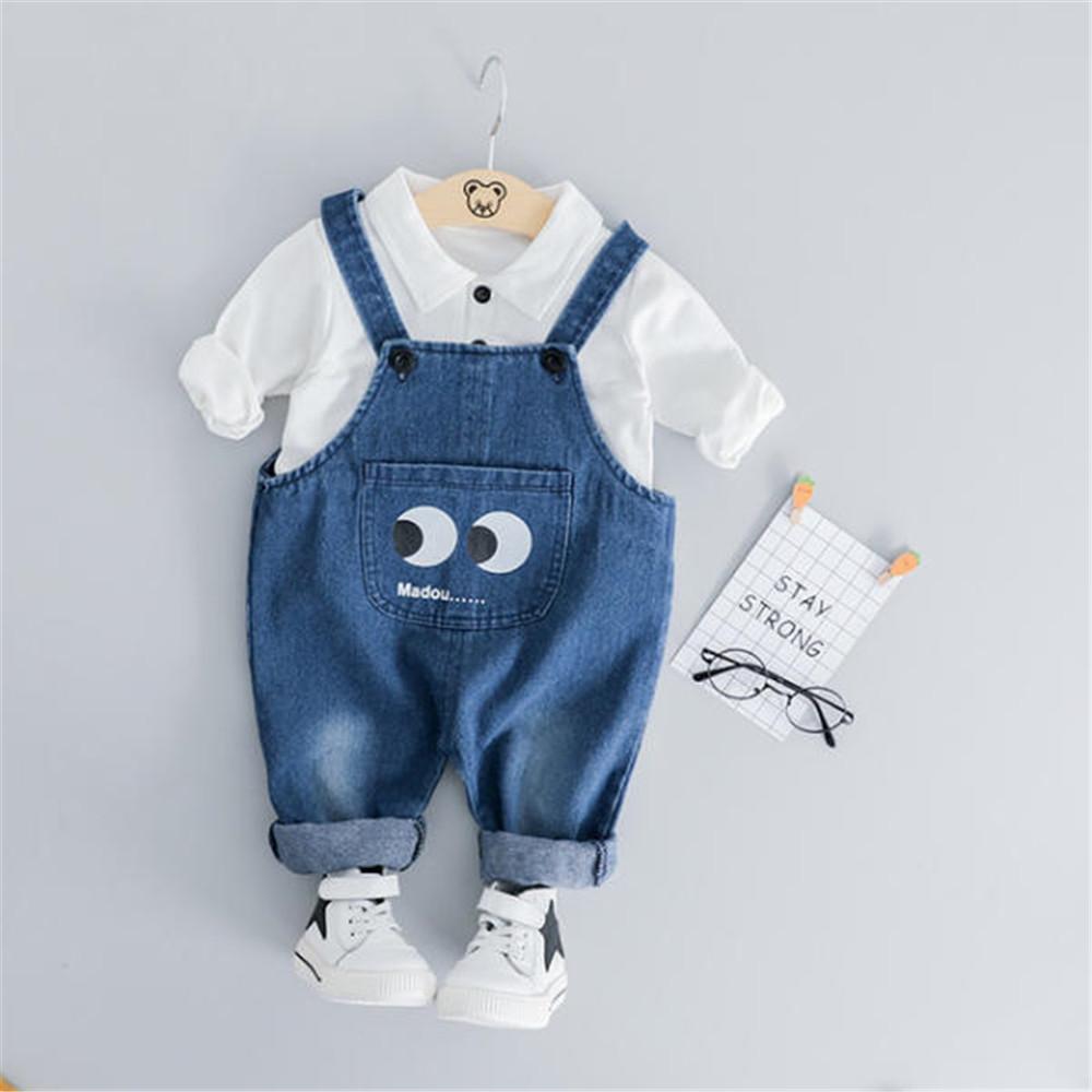 Baby Long Sleeve Top & Cartoon Print Jeans - PrettyKid