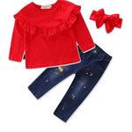 Toddler Girls Long Sleeve Top & Jeans & Headband Toddler Girls Wholesale - PrettyKid