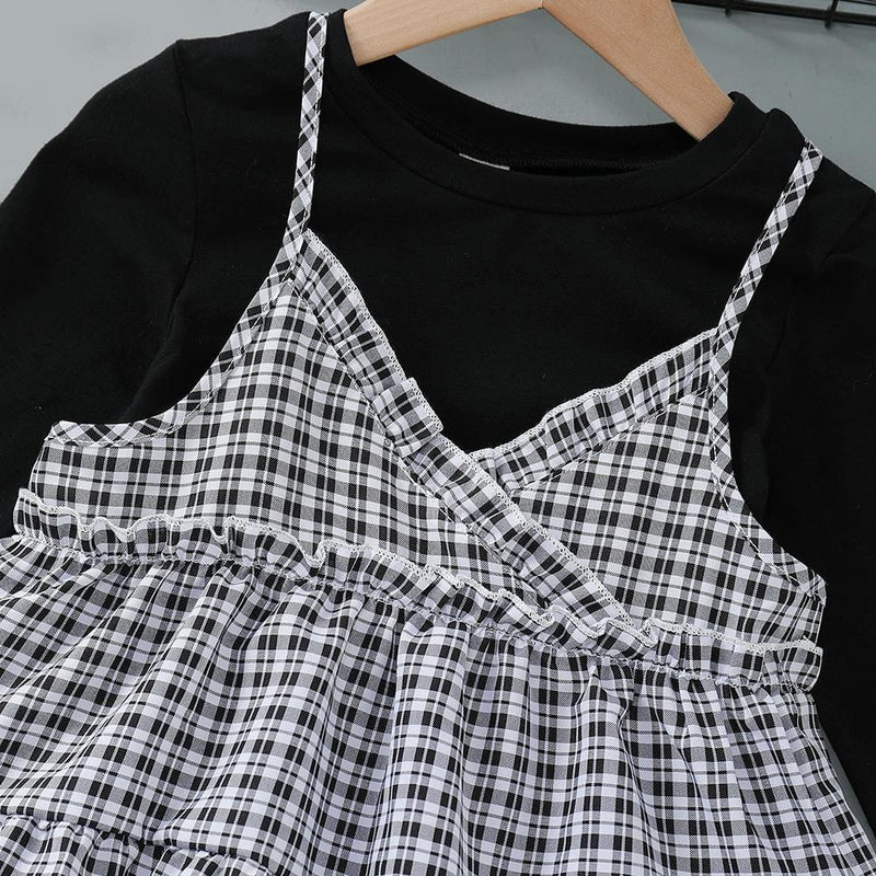 Toddler Girls Long Sleeve Top & Plaid Dress Wholesale Girls Clothes - PrettyKid